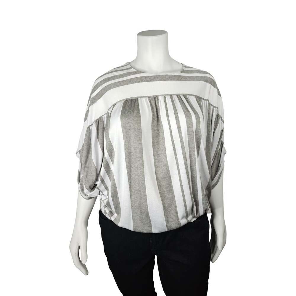 Time and Tru Gray and White Striped Dolman Sleeve Blouse XXL